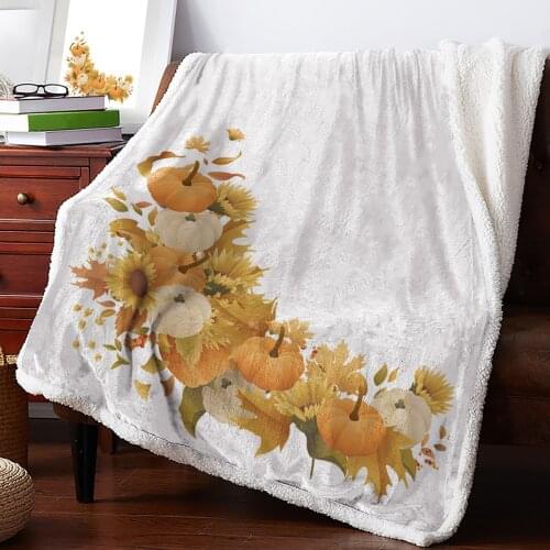 Autumn Pumpkin Leaves Flower Blanket for Beds Sofa Fleece Throw Blanket Winter Bedclothes Bedspread Cashmere Blanket