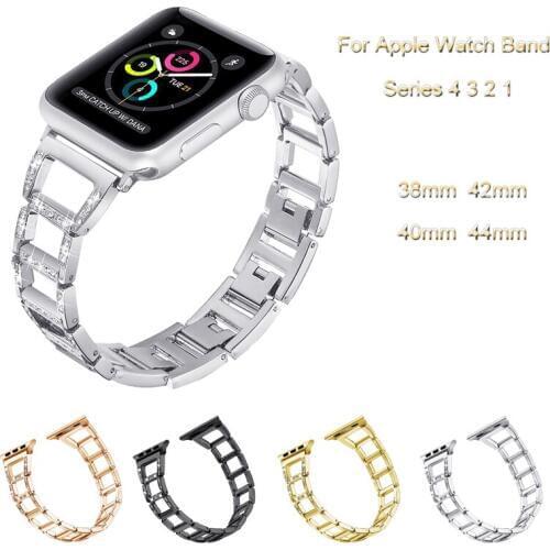 Diamond Stainless Steel Band For Apple Watch 4 44mm 40mm Bracelet Strap For iwatch 3 2 1 42mm 40mm Loop Watchbands Accessories