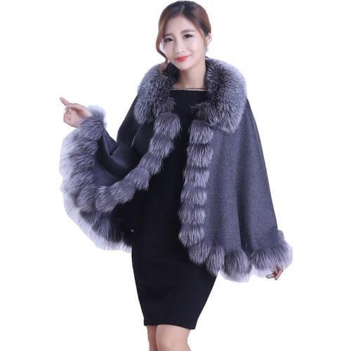 Luxury Wedding Genuine Cashmere Shawls Fox Fur Trimming and Collar Autumn Winter Women Fur Stole Pashmina Wraps LF5003