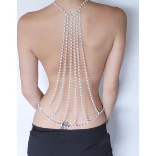 Sexy Backdrop Artificial Pearl Back Body Chain Necklace Beach Jewelry Wedding Backless Jewelry Accessories EIG88
