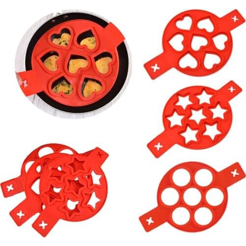 7 Holes Fried Non-stick Safe Odorless Pancake Mold 3 Types Silicone Round Star Heart Pancake Egg Mold Mould Kitchen Tools