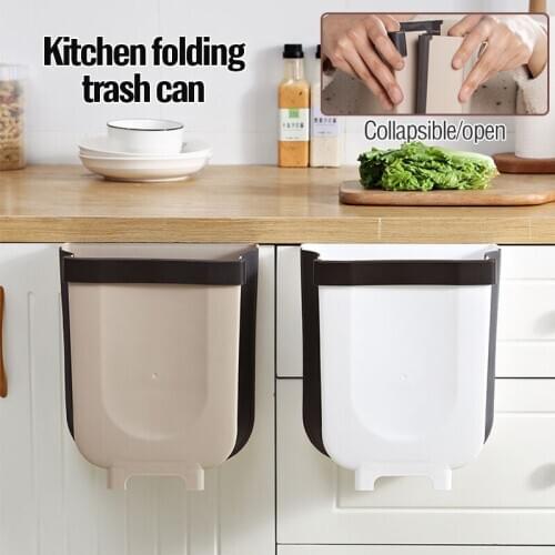 New Kitchen Folding Waste Bins Garbage Bin Bathroom Foldable Car Door Wall Mounted Trashcan Toilet Waste Storage Bucket