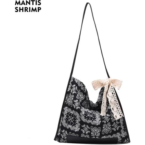 Women Bag Casual Tote Ethnic Style Handbag Girls Shoulder Bags Canvas Crossbody Bag Bow Designer Bag Ladies Large Capacity Totes