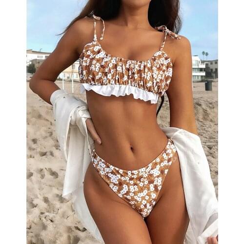 ZAFILLE Bikini Frilled Swimsuit Women Sexy Lace Swimwear 2021 Flower Two Piece Swimming Suit for Women Elegant Bathing Suit