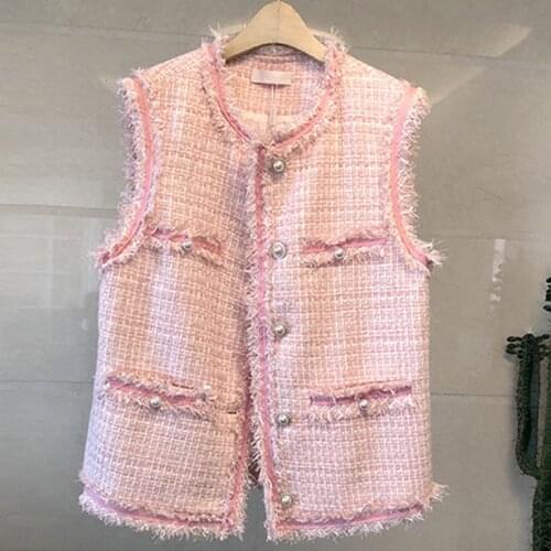New Tweed Vest Women Outside Retro Jacket Chaquetas Mujer Invierno 2021 Gothic Pink Sleeveless Vest Campera Mujer N9659