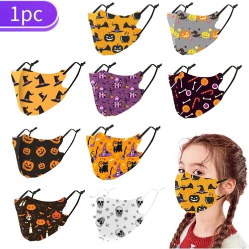 1pc Children Washable Face Mask Halloween Horror Print Facial Mask Halloween Cosplay Mascarilas Desechables Niño Máscara