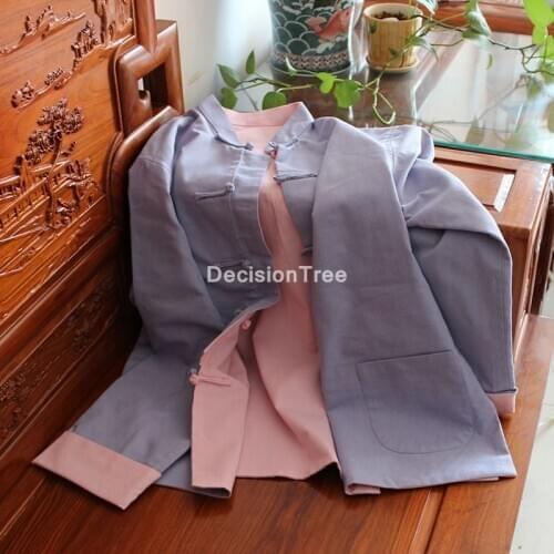 2021 traditional chinese clothing men long sleeve cotton linen tang suit top breathable martial arts jiu jitsu wushu kung fu top