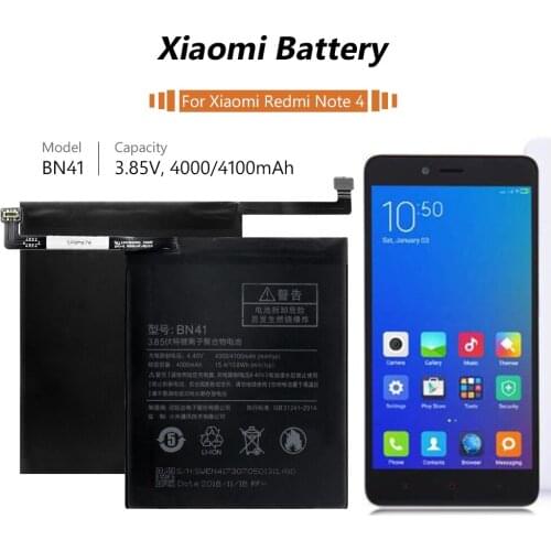 3.85V BN41 BN 41 4000/4100mAh Lithium Li-ion Rechargeable Battery Mobile Phone Battery For Xiaomi Redmi Hongmi Note 4 Note4