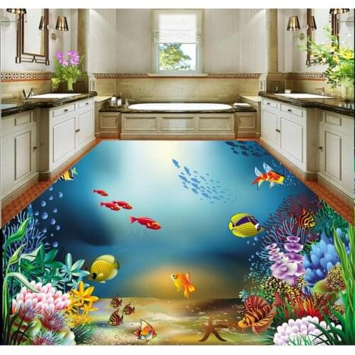 Bathroom underwater world 3D floor murals 3d wallpaper pvc bathroom floor wallpaper 3d flooring