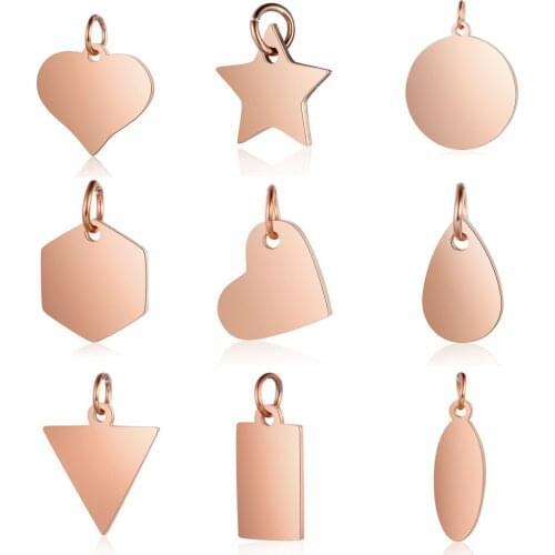 5pcs/Lot Stainless Steel Charms Flat Disc Geometric Pendant Heart Triangle Water Drop Round Rectangle Pendant Diy Jewelry Making