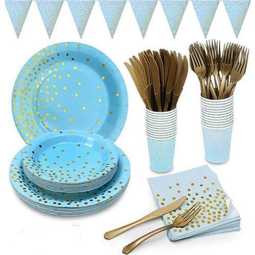 8pcs High Quality Blue Disposable Tableware Set Plate/Napkin Adult Happy Birthday Party Decor Kids Wedding Baby Shower Supplies