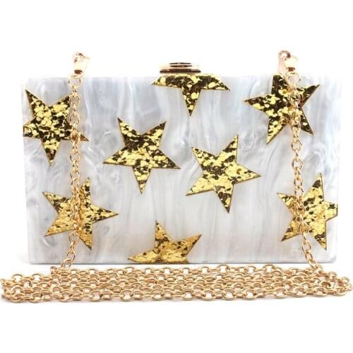 Acrylic Clutches Female Purse Fashion Star Pattern Sequined Bags For Women Luxury CHins Shoulder Bag