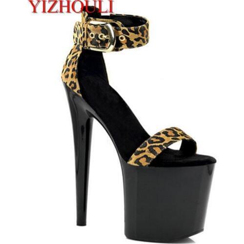Thin Heels Sandals 8 Inch Fashion Leopard Print Velvet Sexy Cover Heel Shoes 20cm High Heels Platform Sandals