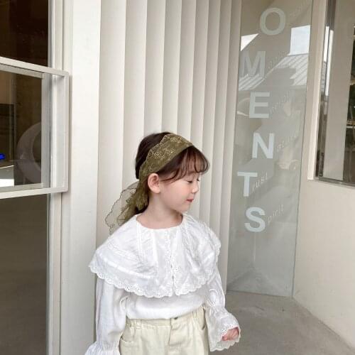 Childrens Shirt 2021 Autumn New Girls' Crochet Big Turn-down Collar Sweet Shirt Childrens Casual Korean Top Girls Shirts