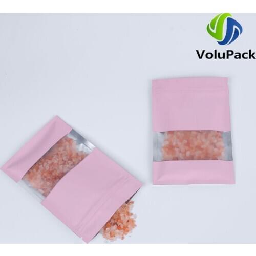 Eco Smell Proof Plastic Packaging Bags Matte Pink Ziplock Pouches Reclosable Aluminum Foil Mylar Storage Bags With Clear Window