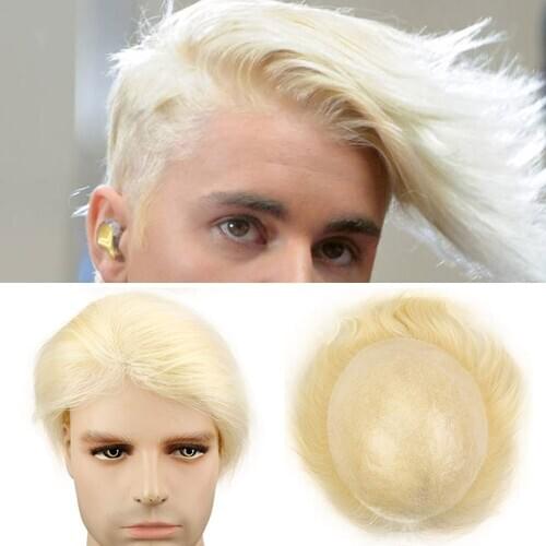 Eseewigs Mens Toupee Blonde Color 613 Straight Remy Human Hair Wigs Whole Skin PU All Hand Made Size 10x8 Hair Replacement