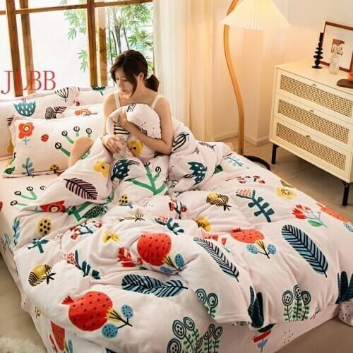 Fleece warm winter bedding 2020 new duvet cover set flannel fleece bed flat sheet 3/ 4pcs home bedclothes caroset bed linen set
