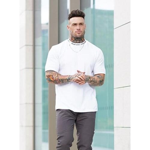 Muscle Mens Fitness Short Sleeve Male Cotton Fashion Training Sport T-Shirt Tight Collars Tops Gyms Bodybuilding Clothing