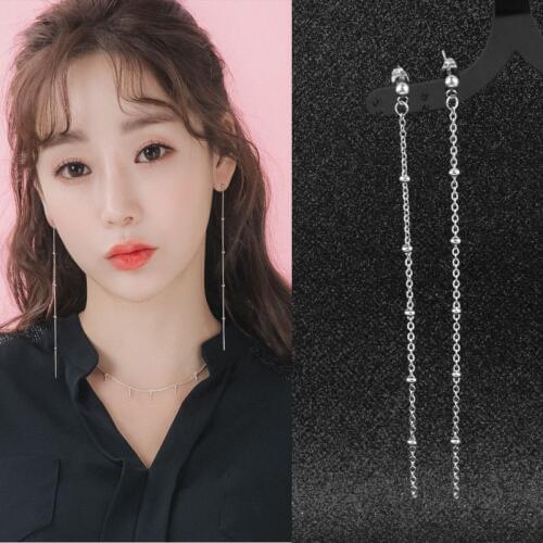 Around the star Stainless steel super long clip bead chain earrings ear clips Beach sexy long earrings wholesale