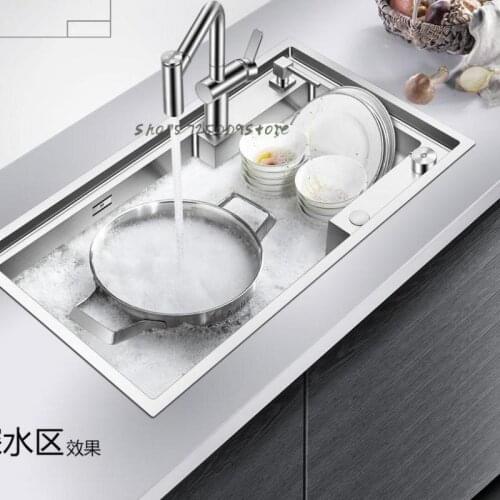 Kitchen Sink 304 Stainless Steel Manual Single-slot Stepped Vegetable Sink Package Multifunctional Sink