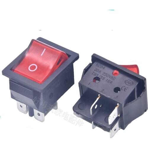 Rocker Switch Latching Red 4 Pin 31*26mm ON-OFF DPDT CQC UL With Light Boat Micro Switch AC 15A/250V
