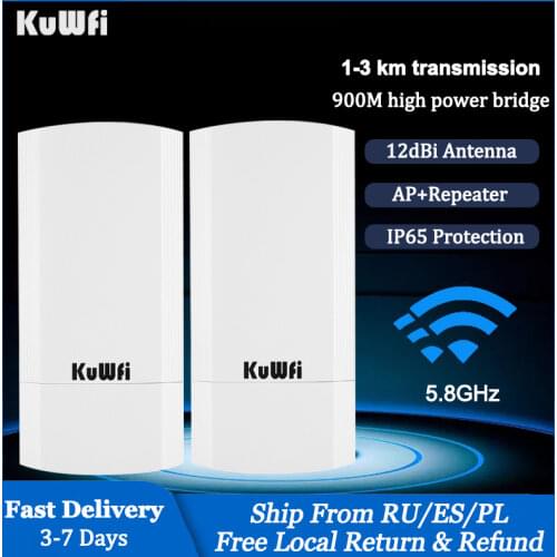 KuWFi 5.8G Wireless Router 900Mbps Wifi Repeater Outdoor CPE Point to Point Wireless Bridge reach 1-3KM For Ip-Cam Outdoor Wifi