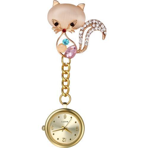 LANCARDO Nurse Watch For Women Clip-On Pocket Watch Cute Cat Design Quartz Watches Fashion Petal Brooch Pendant Hanging Clock