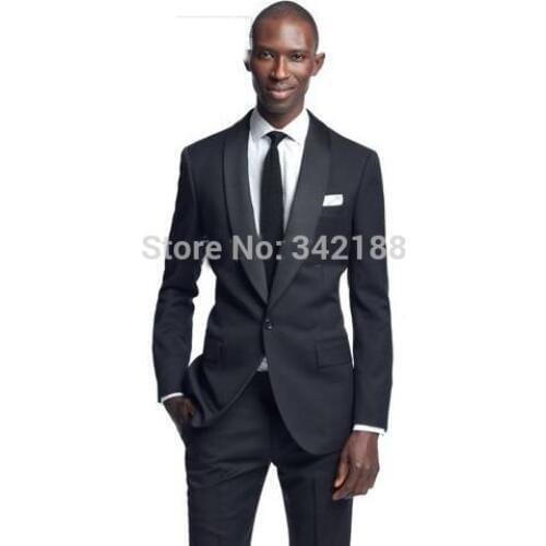 Best selling Charcoal One button Shawl Lapel Groom Tuxedos Groomsmen Men Wedding Suits Prom Clothing /wester suitswedding men cl