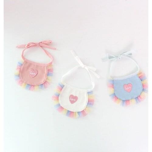 Dog Cute Bibs Bandana Scarf Collar With Love Heart Adjustable Pet Scarf Dressing Up Collar Rainbow Lace Collar