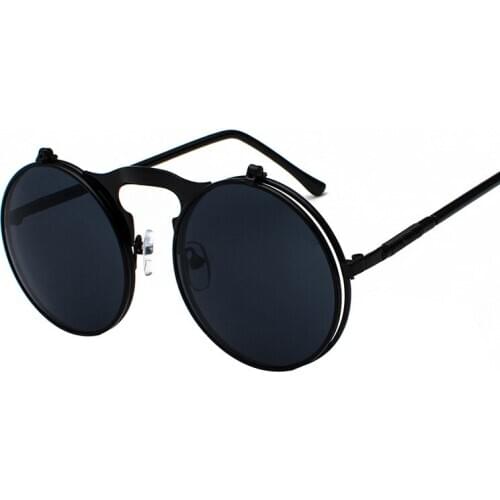 Steampunk Sunglasses Men Women Flip Up Sun Glasses for Man Round Punk Hip Hop Vintage Retro Eyewear 80s