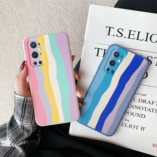 For OnePlus 9 Pro Case Soft liquid Silicone Square rainbow Skin protective Back Cover Case For One Plus 9R OnePlus9 9pro Shell