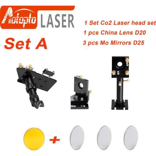 CO2 Laser Head Set Kit + 1 Pcs Dia.20mm ZnSe Focus Lens + 3 Pcs Dia.25m Mo/Si Mirror 25mm for Laser Engraving Cutting Machine