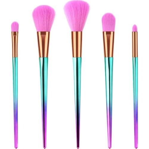 5pcs Makeup Brush Set Metallic Handle Mermaid Blusher EyeShadow Bronzer Powder Contour Brushes Professional Cosmetic Tool