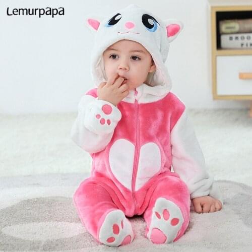 2021 New Design Infant Baby Clothes Romper ropa bebe Jumpsuits Cartoon Cat Boys Girls Soft Flannel Animal Baby Toddler Outfit