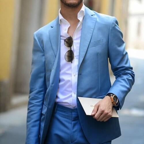 ANNIEBRITNEY Blue 2 Piece Slim Fit Men Business Suit Tailor Made Groom Wedding Tuxedo 2 Piece Prom Wedding Business Men Suit Set