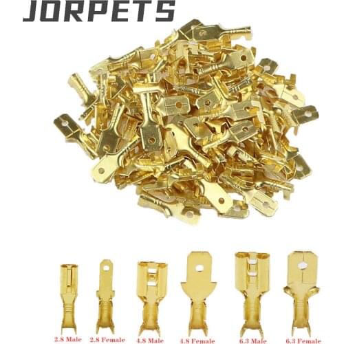100Pcs/lot 2.8/4.8/6.3mm Female and male Crimp Terminal Connector Gold Brass/Silver Car Speaker Electric Wire Connectors 50 S