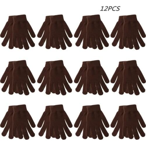 Women Men Unisex Winter Ribbed Knitted Full Fingered Gloves Basic Solid Color Thicken Plush Lining Mittens Thermal 5