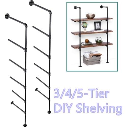 2 PCS Black DIY Pipe Shelves 5 Tier Shelf Industrial Furniture Wall Shelf Bracket Home Decor Hanging Storage Shelves Iron Pipe