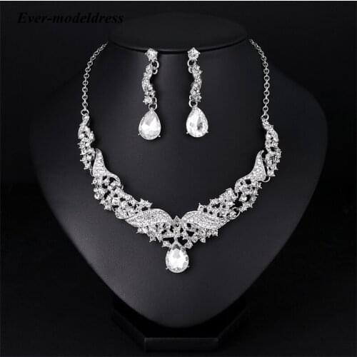 Simple Rhinestone Bridal Jewelry Sets Silver Color Crystal Wedding Bride Necklace and Earring Set/2PCS Jewelry Bridesmaid Gifts
