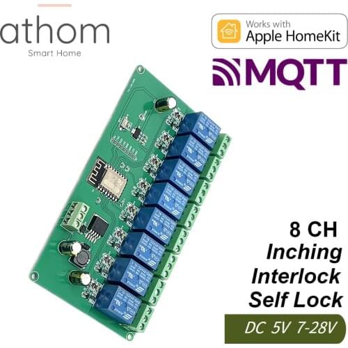 ATHOM Homekit 8CH 10A WiFi Relay Module Inching Switch Self-locking Entry Access Gate Control DC 5V 12V 7V-28V