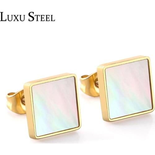 LUXUSTEEL High Quality Square White/Black Shell Stud Earring Ladies Accessories Mujer Stainless Steel Earrings Brinco Friend
