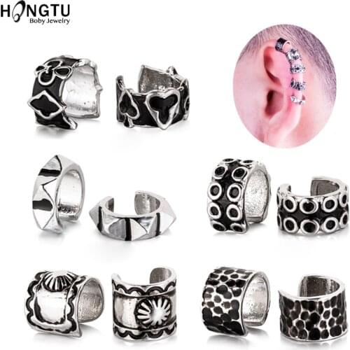 HONGTU 1PC Punk Clip Earrings Copper Ear Clip Cuff Wrap Earring Personality Octopus Poker Rivet C-Shape No Piercing Jewelry Gift