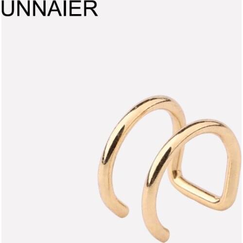 UNNAIER Ear Bone Clip Titanium Steel Simple Double Metal Non-pierced Earrings Ear Clip Earrings Gold Rose Gold Steel