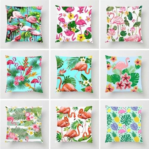 Nordic Flamingo Tropical Leaf Cushion Cover Flower Bird Polyester Throw Pillow Case Car Home Office Sofa Decorative Pillowcase