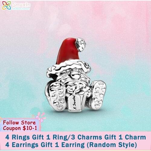 Smuxin 925 Sterling Silver Beads Seated Santa Claus & Present Charm fit Original Pandora Bracelets for Women Jewelry Making Gift