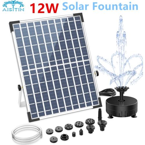 AISITIN 12W Powerful Solar Fountain Pump, Solar Water Fountain with 12 Double-Layer Nozzles Outdoor Solar Fountain for Pond Pool