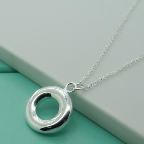 925 Sterling Silver Glossy Round Pendant Necklace Simple And Elegant Women Party Jewelry Gift