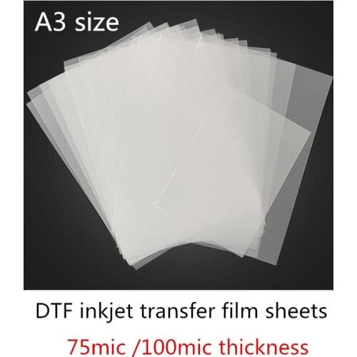 A3 size Thicken 100mic inkjet DTF transfer film sheets for wholesale