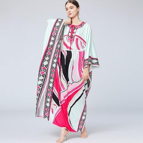 High Quality Silk Kaftan Dress Luxury Designer Print Plus size Maxi Dress Boho Bohemian Style Fashion Long Beach Dress Female