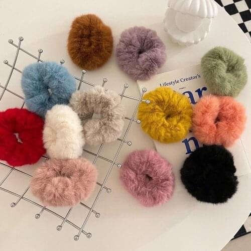 Candy Color Round Plush Hair Ring Faux Fur Large Hair Rope Head Rope for Women Girls Autumn Winter Hair Accessories Headdress